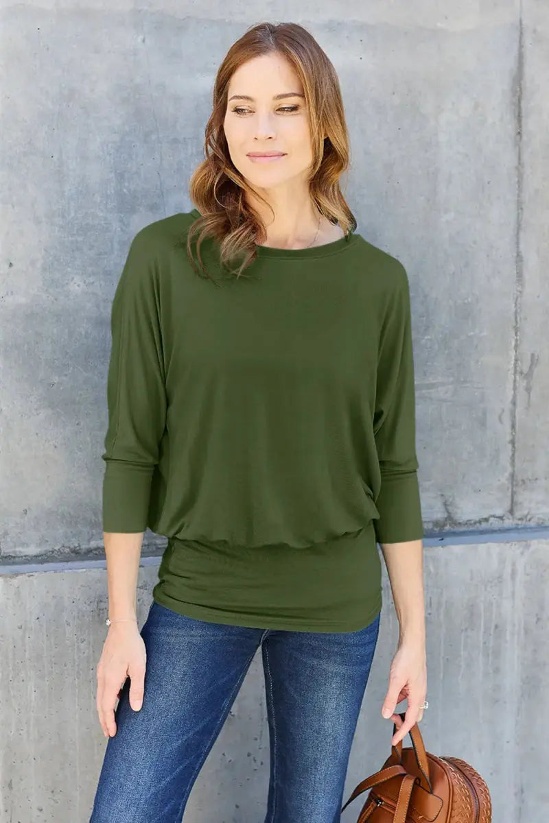 Basic Bae Full Size Round Neck Batwing Sleeve Top for Women - Love Salve
